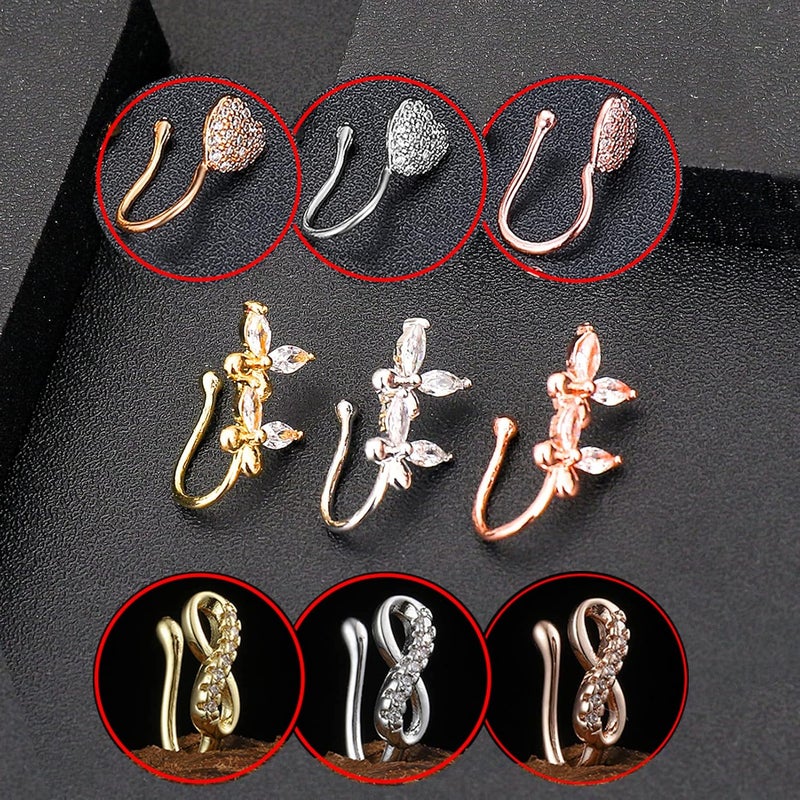 VitaCool Store Fake Nose Ring Hoop Fake Nose Stud Magnetic Septum Nose Ring Stud Stainless Steel CZ Fake Nose Piercing Stud Faux Nose Ear Lip Cuffs Non Pierced Jewelry for Women Men - Image 3